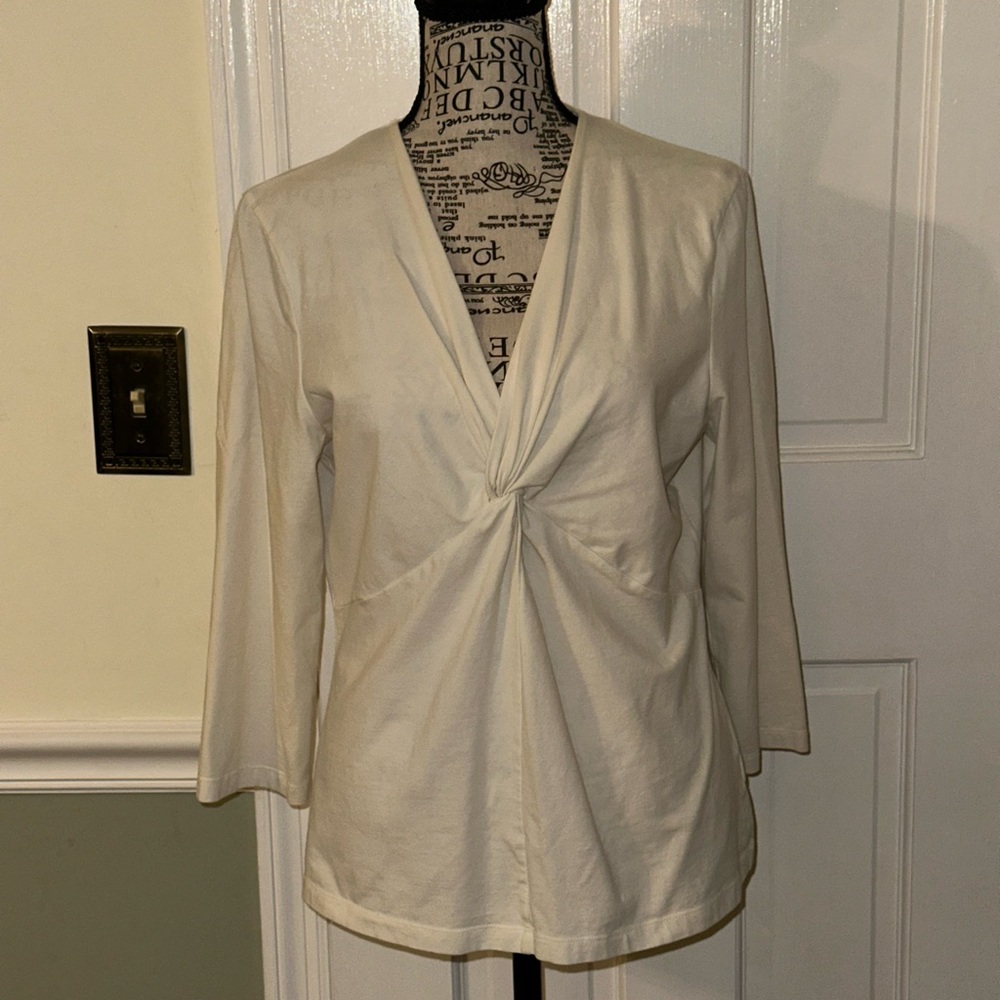 Jones New York Cream V-Neck Blouse Size L